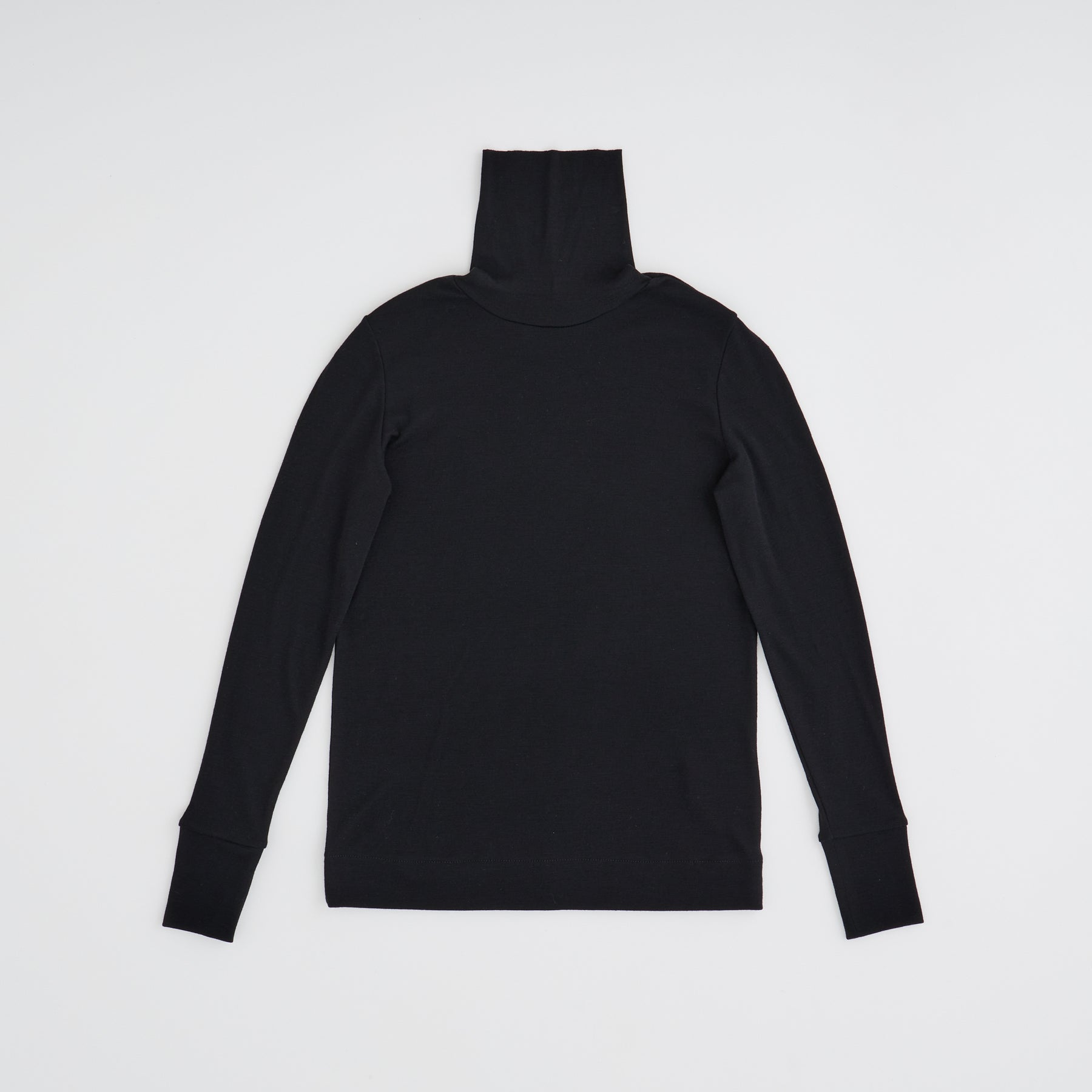 メリノウール100%フライス タートルネックプルオーバー, ブラック