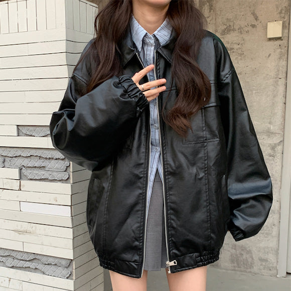 フェイクレザーオーバーサイズジャケット – maiare