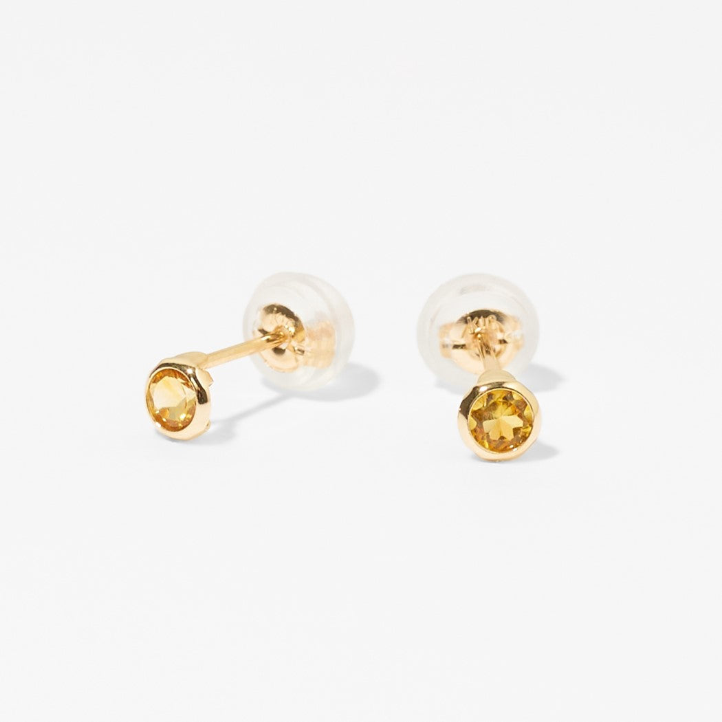 K10 一粒 誕生石 サークル スタッドピアス （11月：シトリン）- me