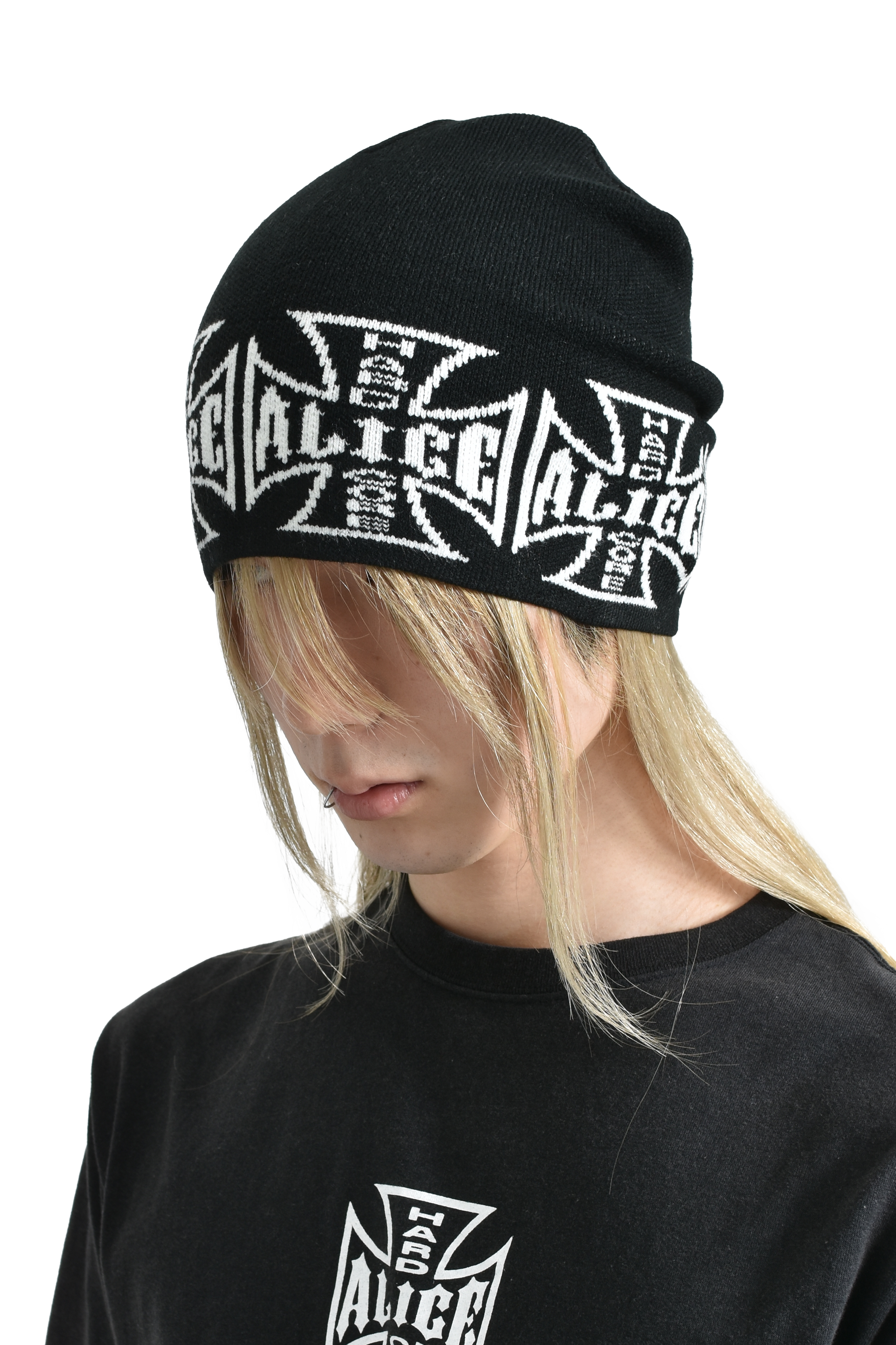 ALICE HOLLYWOOD SS25 TOKYO EXCLUSIVE JACUARD CHOPPER BEANIE / BLK
