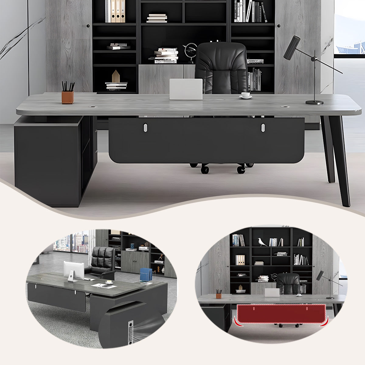 オフィスデスク,エグゼクティブデスク,社長机,R加工,サイド