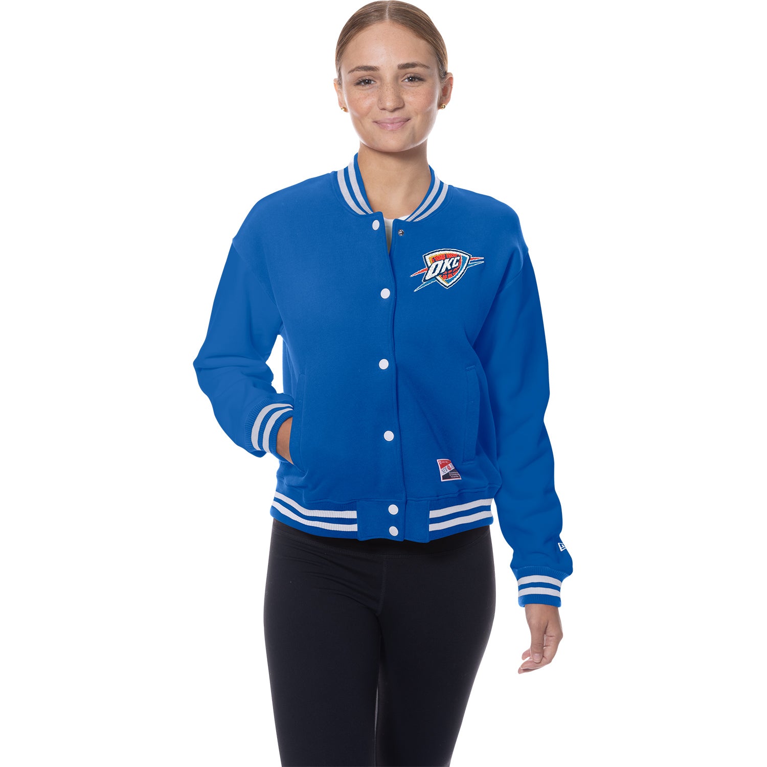 Ladies Oklahoma City Thunder Snap Button Bomber Jacket – Official