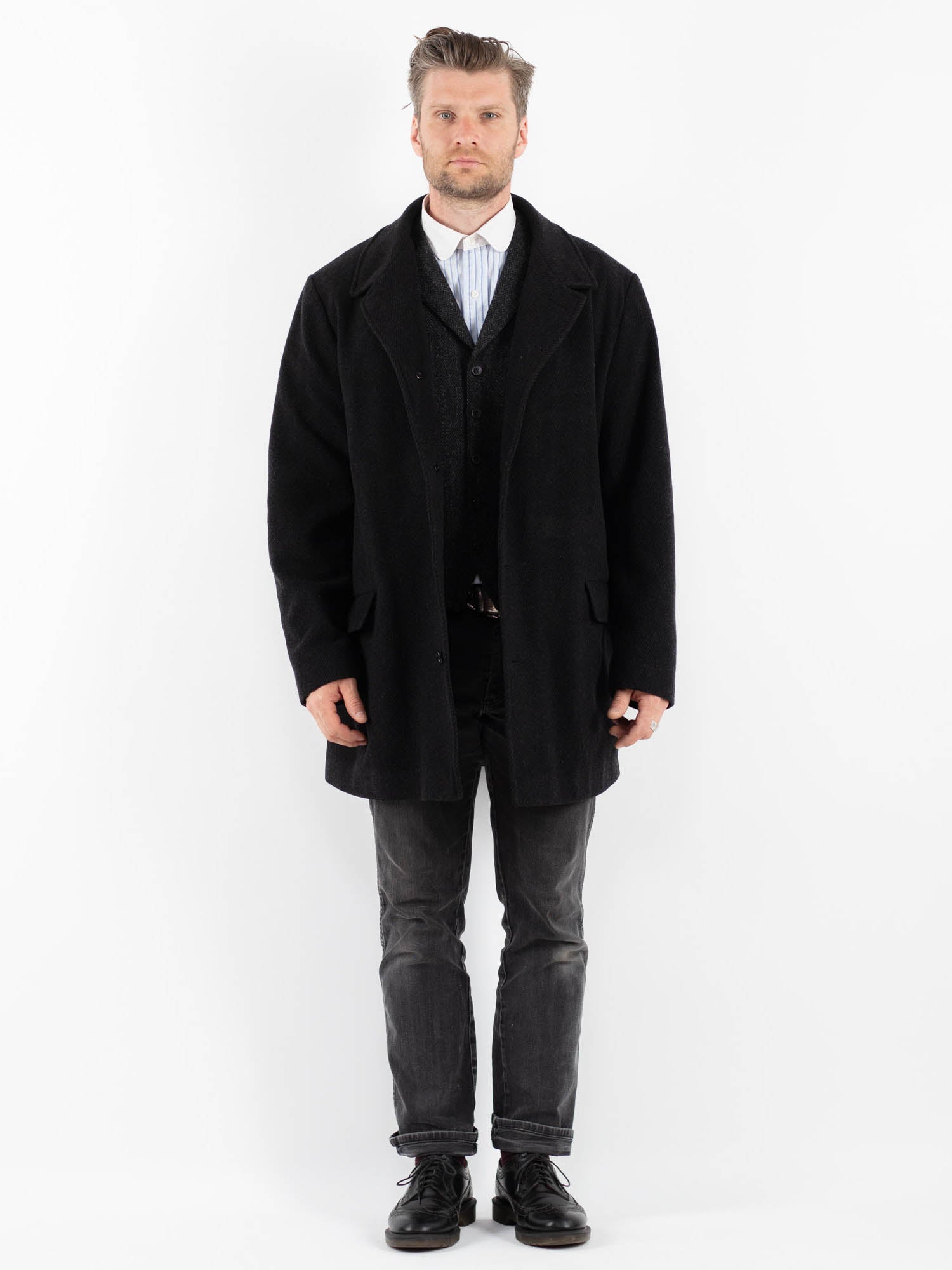 Online Vintage Store | Vintage 90's Men Wool Blend Coat in Black