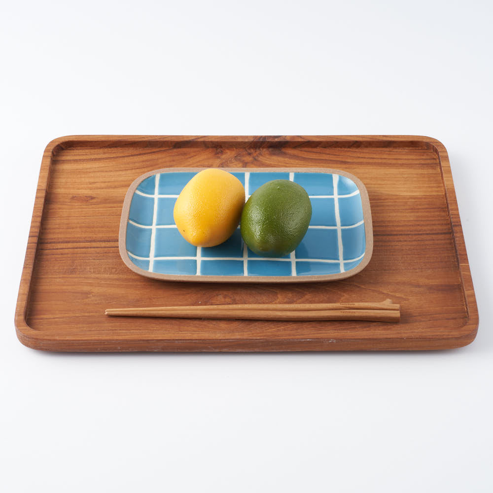 やちむん 一翠窯 長方皿(中) タイル 水色 ¥4,400 大人の焼き物