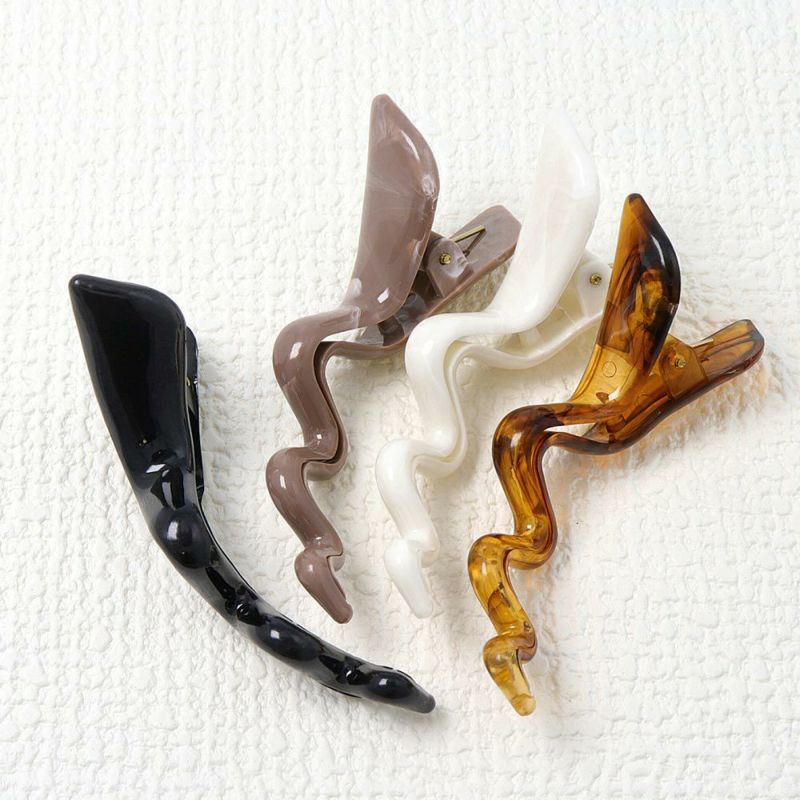 ヘアクリップ マーブル ベーシックカラー ウェーブ うねうね ドレープ