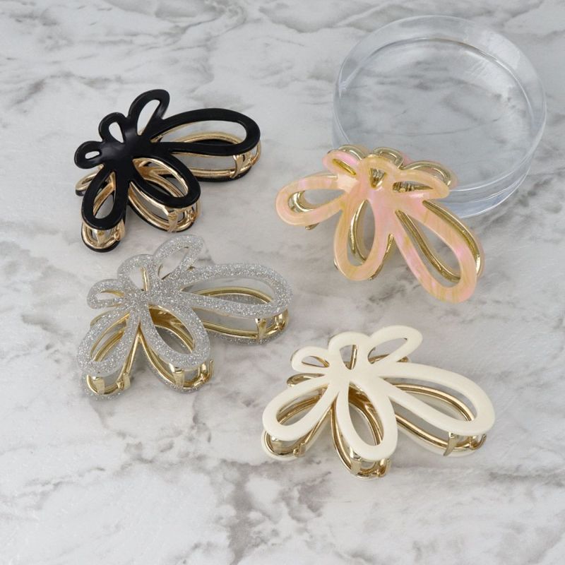 ヘアクリップ 花 フラワー カラー マーブル ラメ メタル バンス