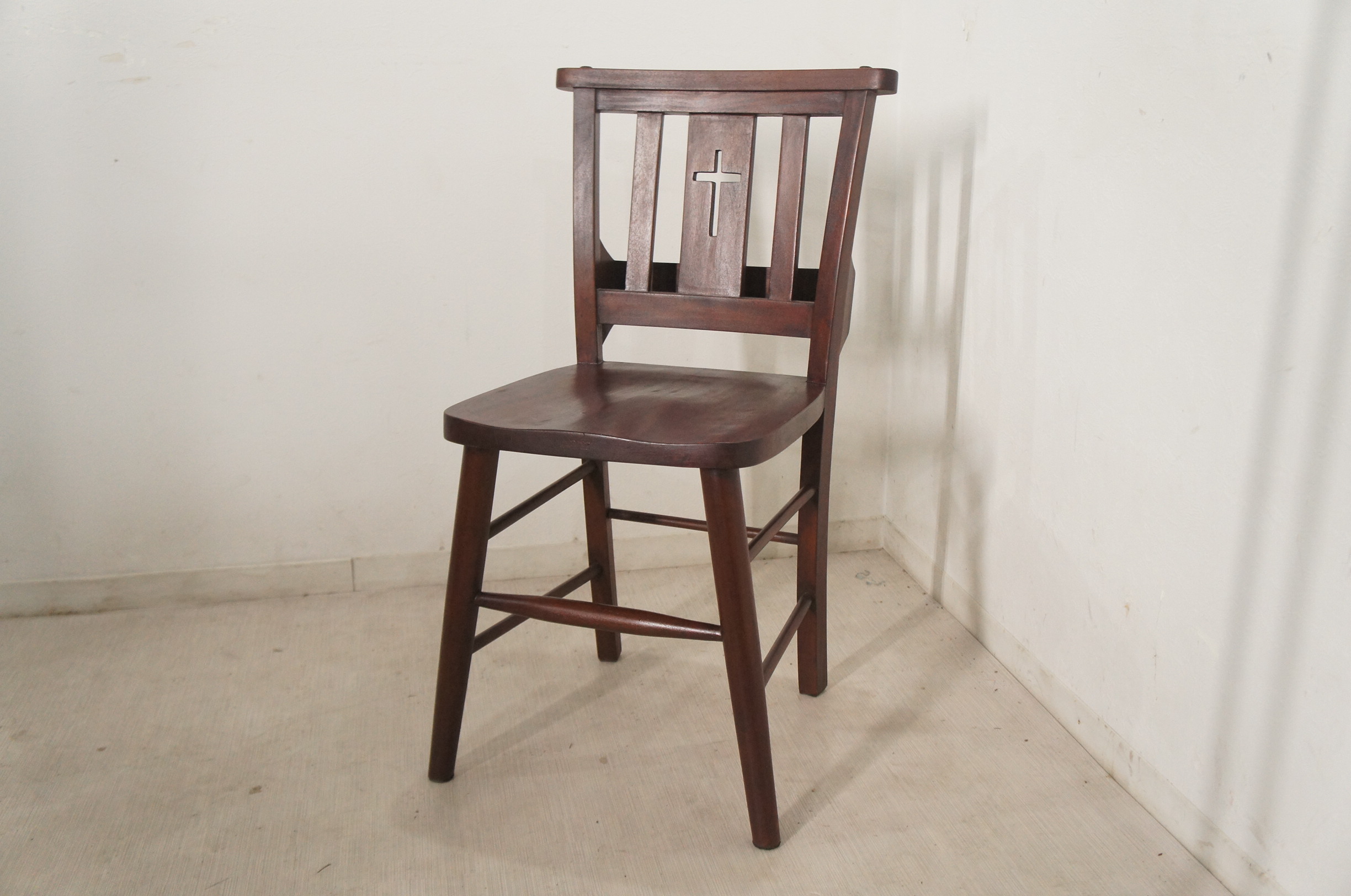 イス｜アンティーク調 ボックス付 クロス チャーチチェア｜81JP STORE