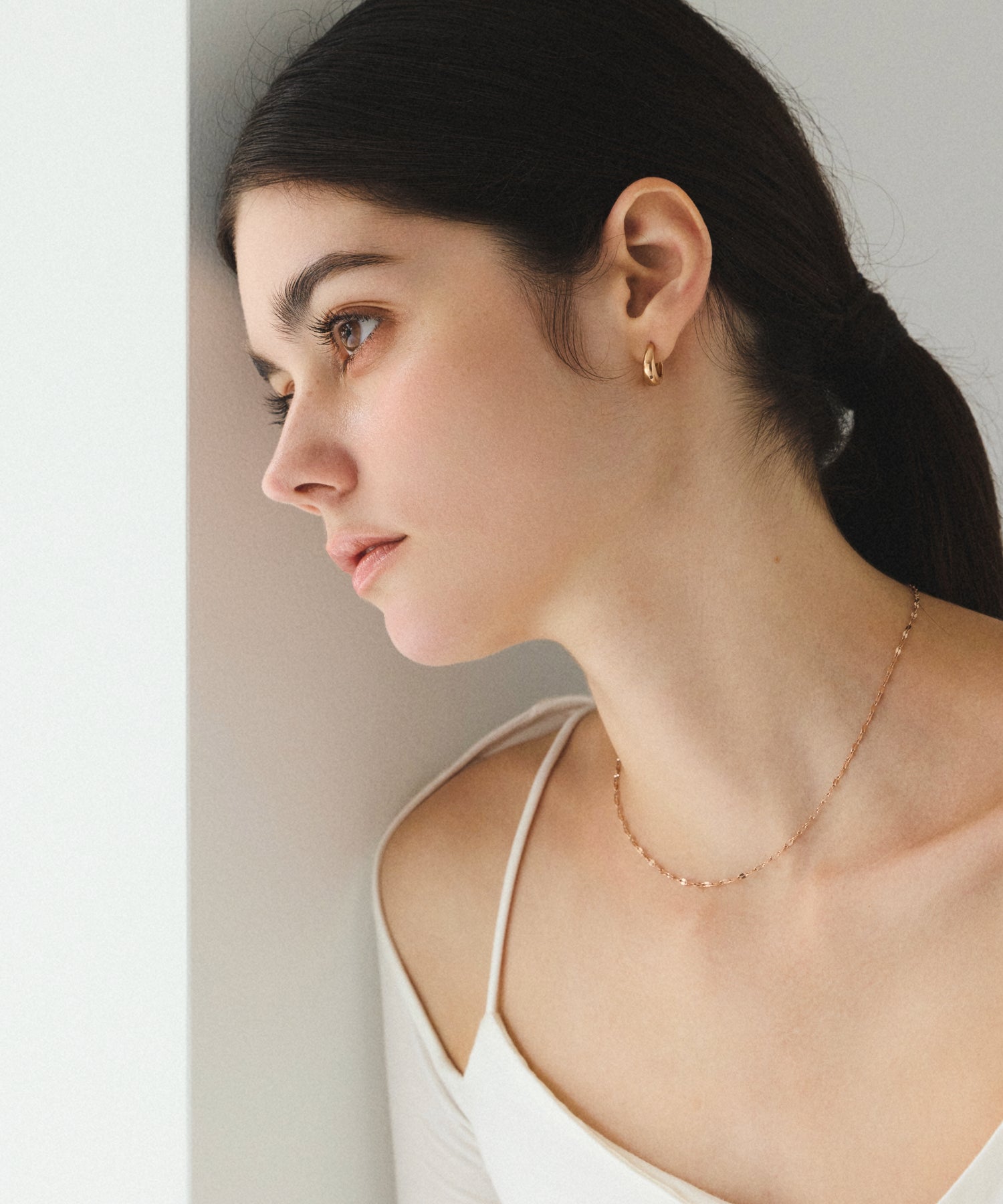 ピンクゴールド]ドロップフープピアス