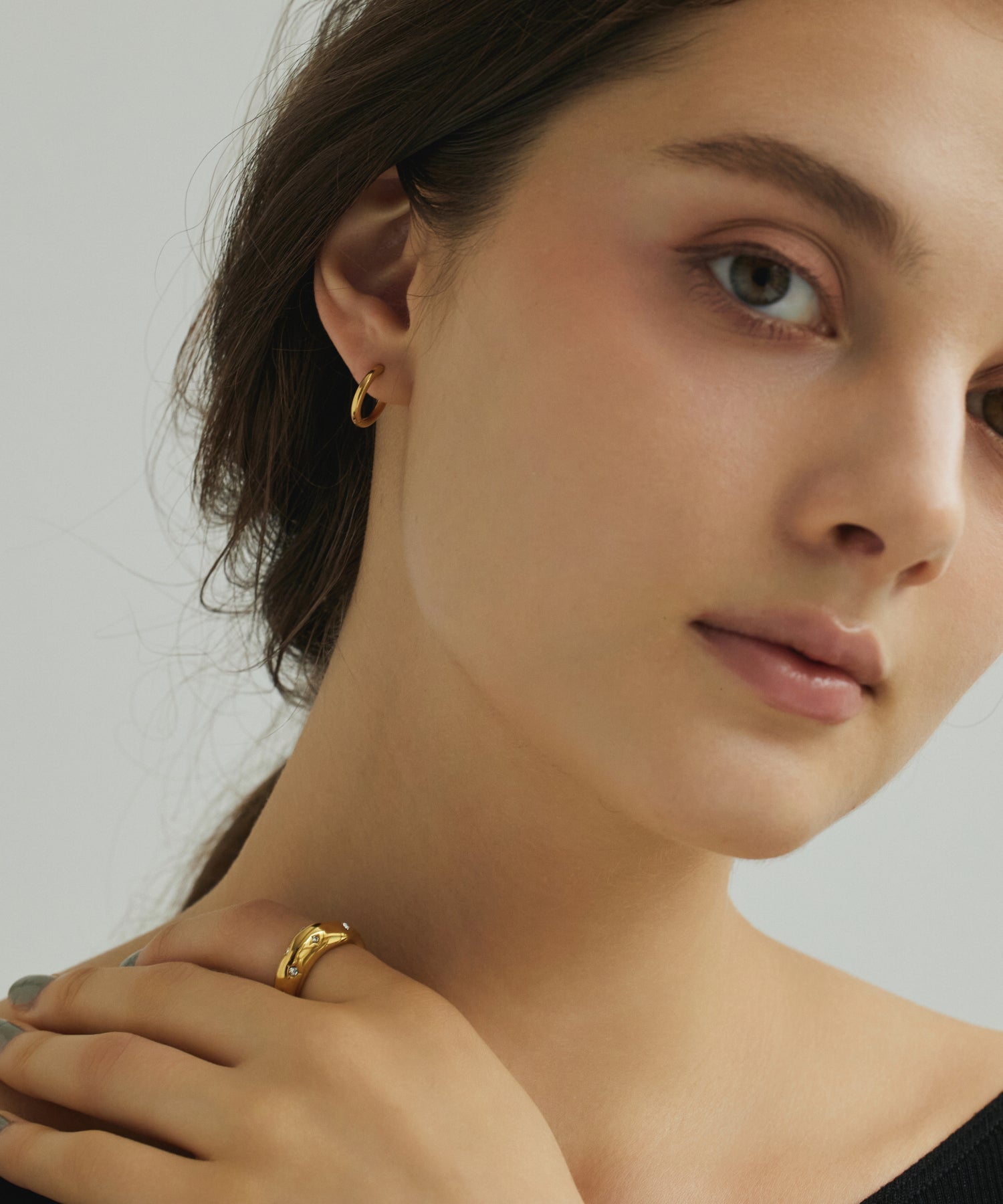 ゴールド]ワンタッチループピアス14mm