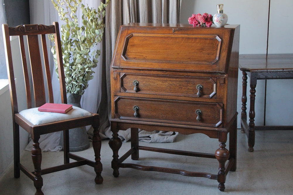 1930年代オーク材シンプルなライティングビューロー（横幅79cm