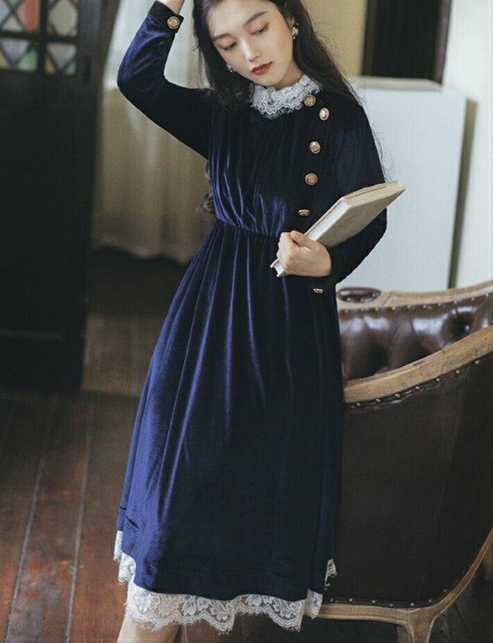 南條愛乃様 ご着用］ネイビーブルーベロアワンピース – ワンピース専門