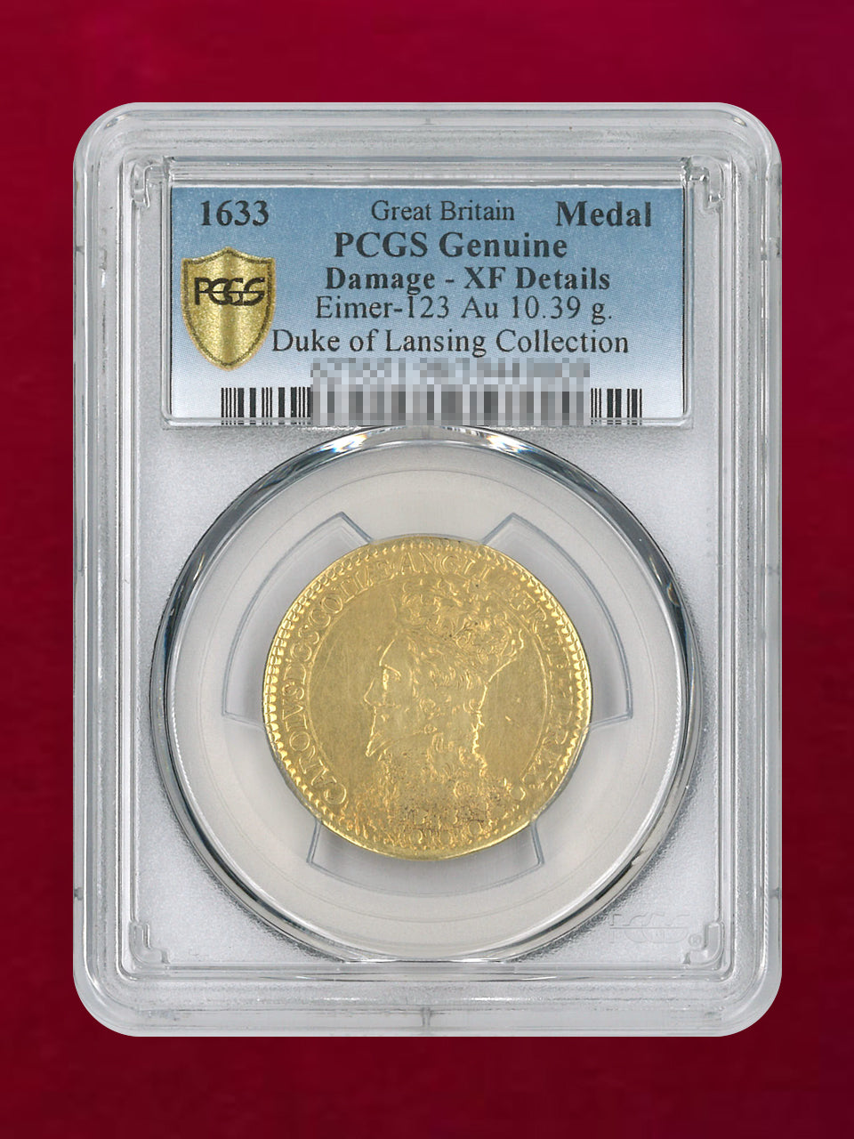 イギリス】Duke of Lansing Collection 金製メダル 1633 PCGS Genuine