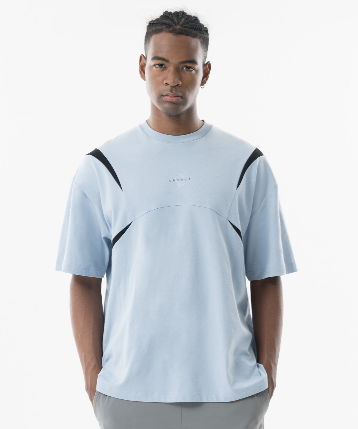 CRONOS Structured Panel over size S/S TEE【L.BLUE】