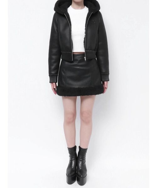 GYDAフーディーフェイクレザーボアコート – CROCHU