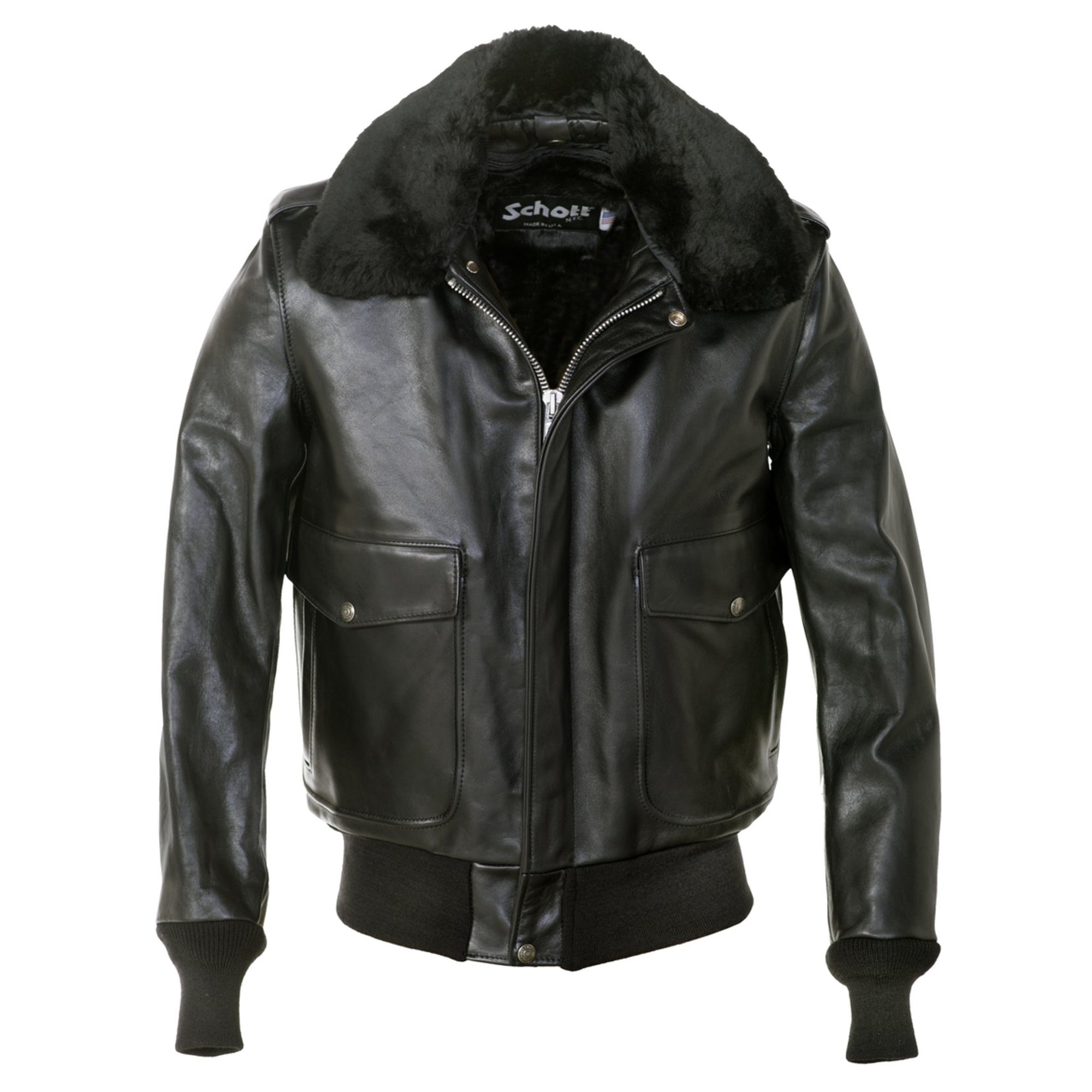 Schott 184SM Men's A-2 Naked Cowhide Leather Flight Jacket - Black