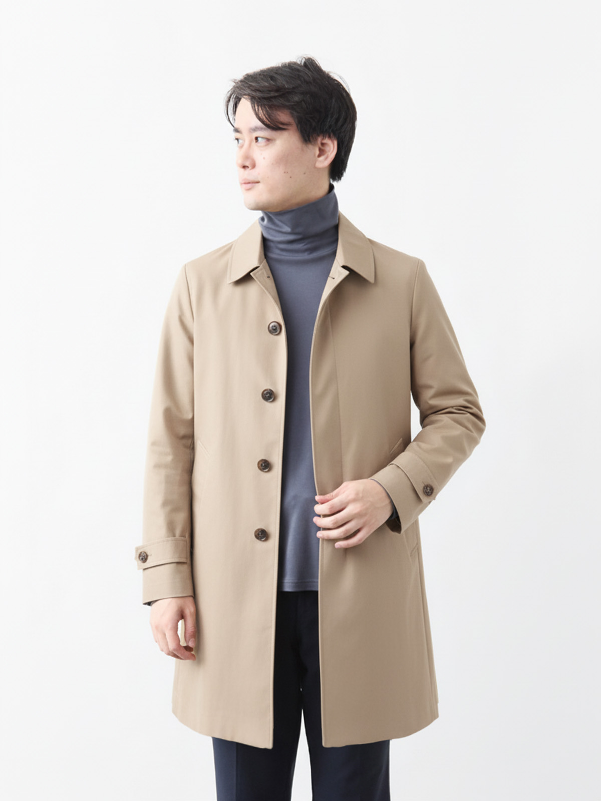 糸染ギャバジン ステンカラーコート/ベージュ | Factelier (ファクトリエ)