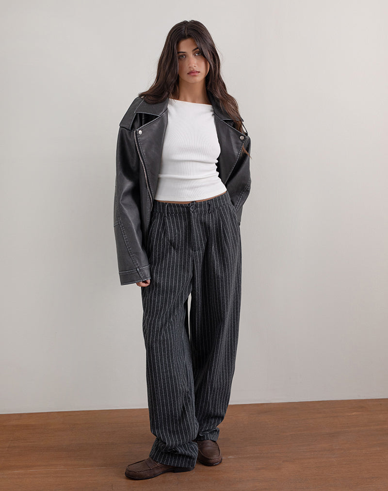 Black Pinstripe Wide Leg Trousers | Misha – motelrocks-com-eur