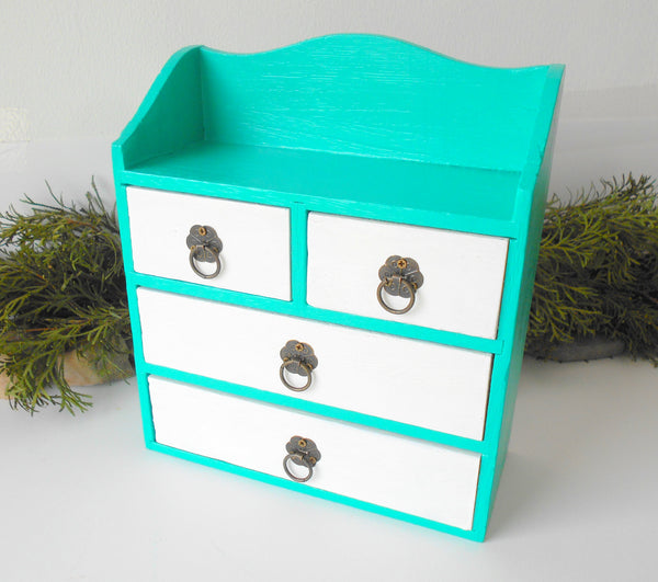 Wooden drawers box- turquoise and white - Exiarts & Ecocrafts