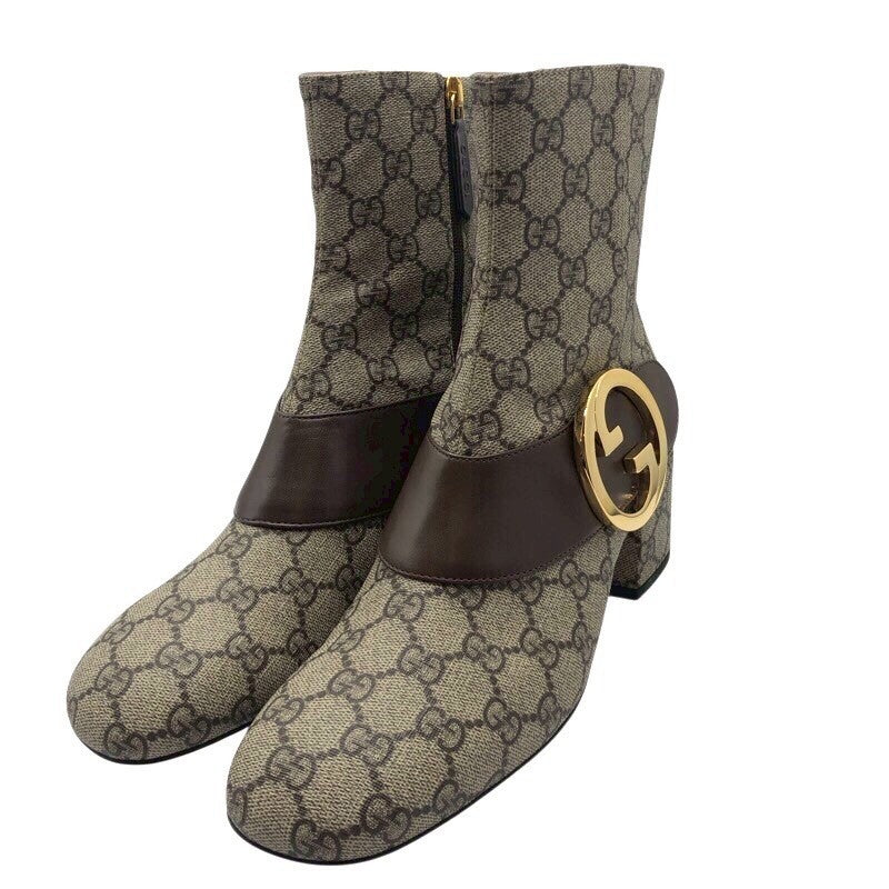 グッチ GUCCI GGスプリーム ベルトショートブーツ 701706 ベージュ PVC