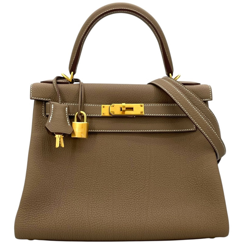 エルメス HERMES ケリー28 内縫い W刻印 エトゥープ マットGD金具 トゴ