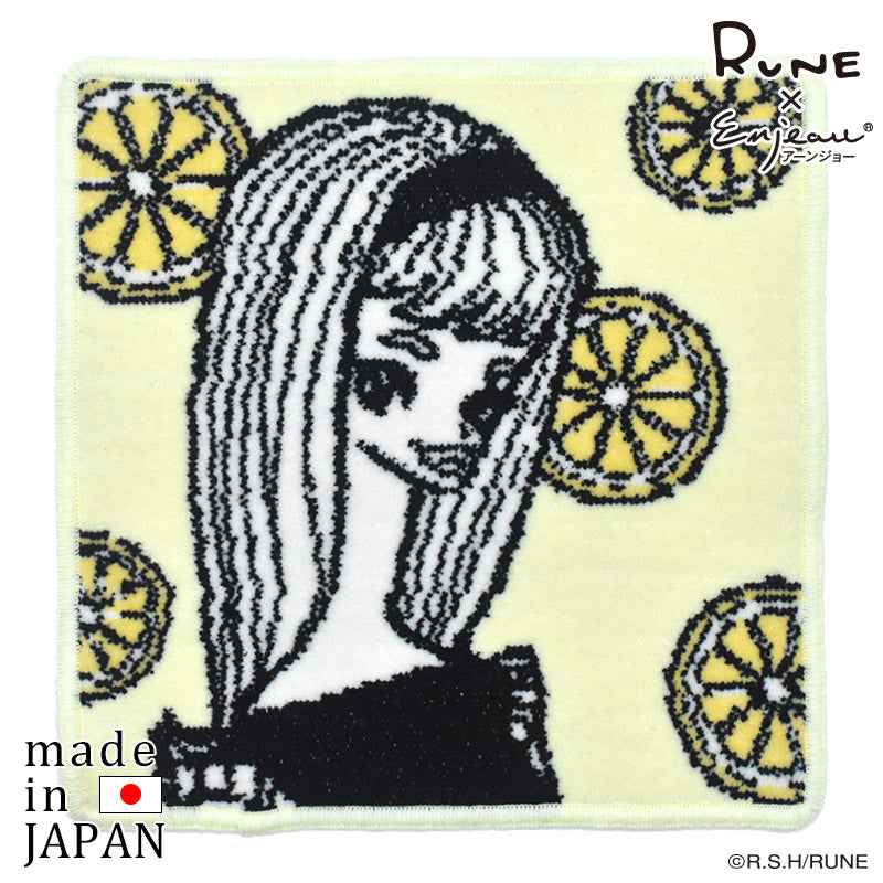 日本製 RUNE 内藤ルネ レモンと少女 ファッション ハンカチ シェニール
