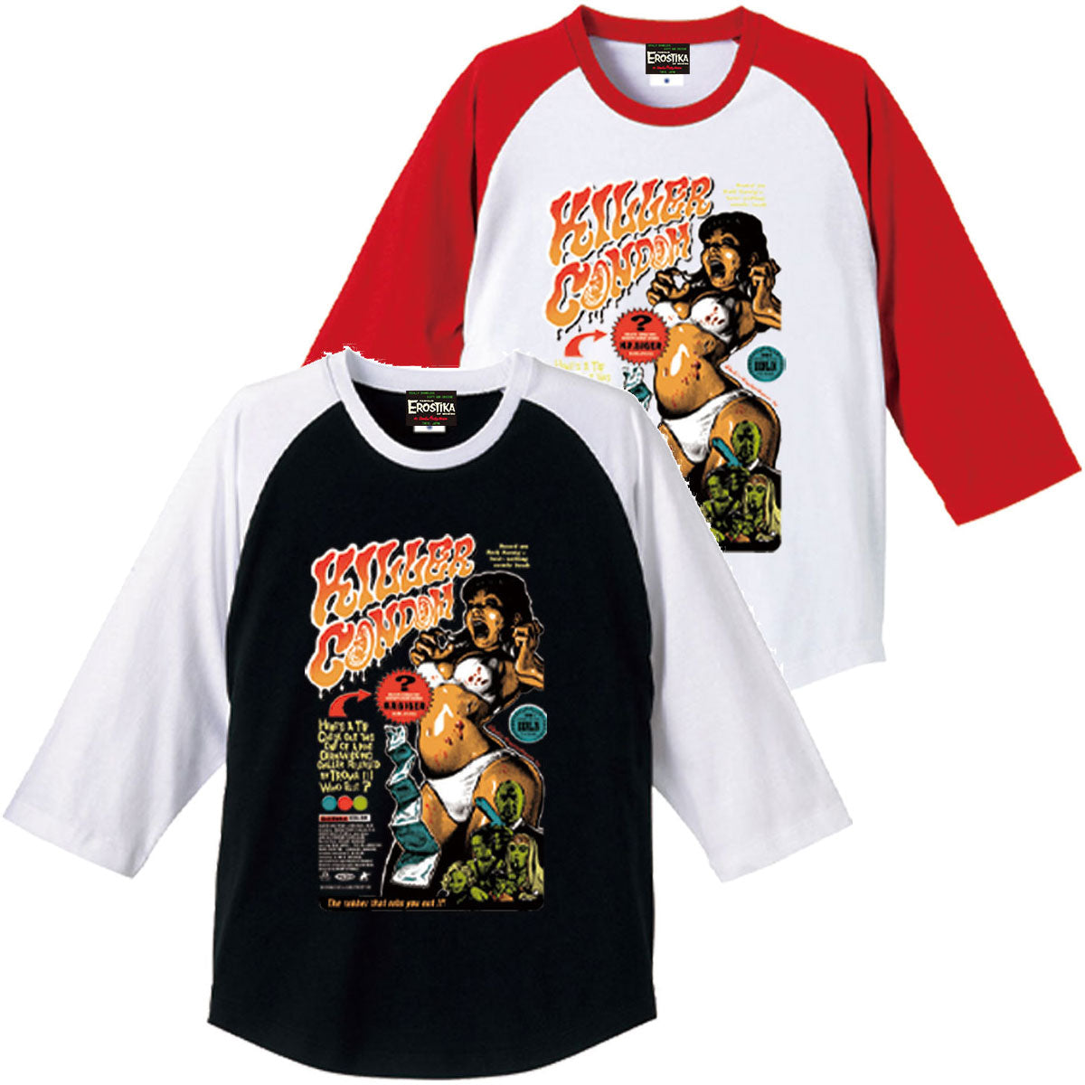 KILLER CONDOM” original version 3/4 sleeve T-shirt – EROSTIKA