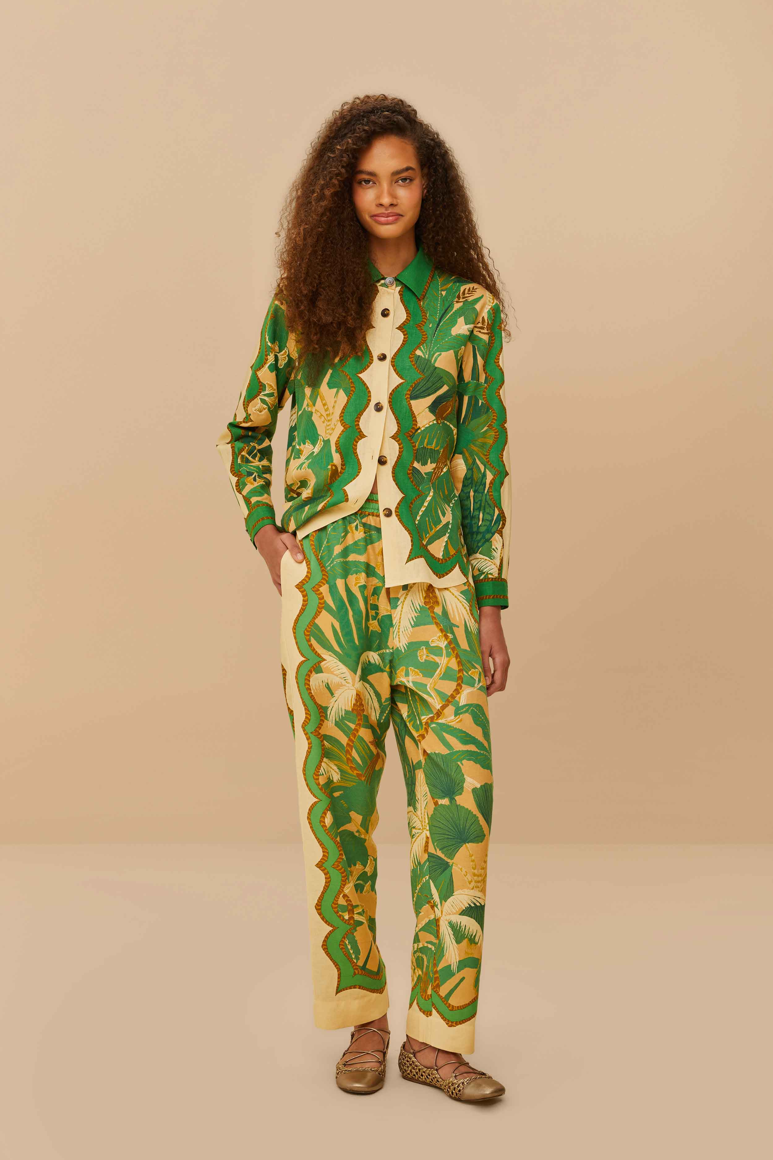 Beige Tropical Isla LENZING™ ECOVERO™ Euroflax™ Pants – FARM Rio