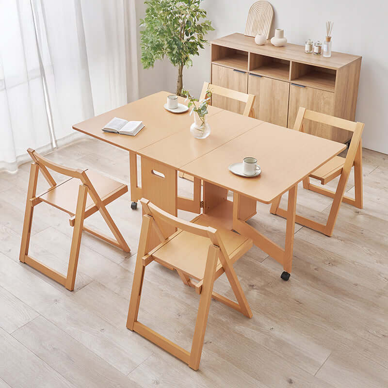 ダイニングセット 折りたたみ 省スペース キャスター付き 木製 5点 4人