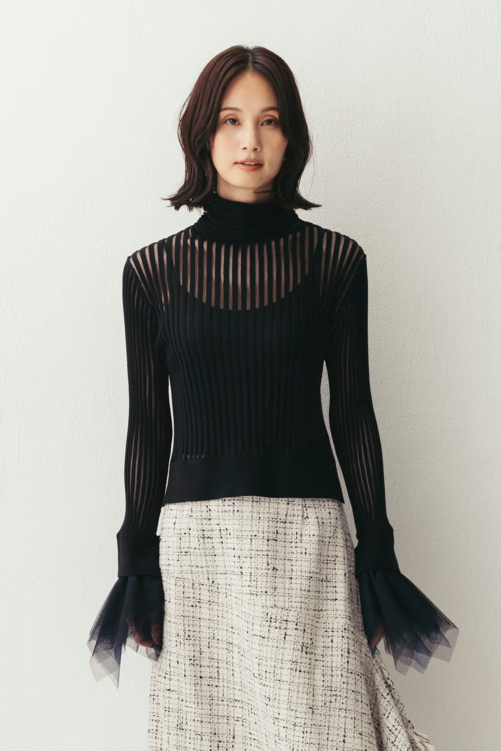 袖飾り付きストライプニットトップ NS-353 – ATELIER N'S