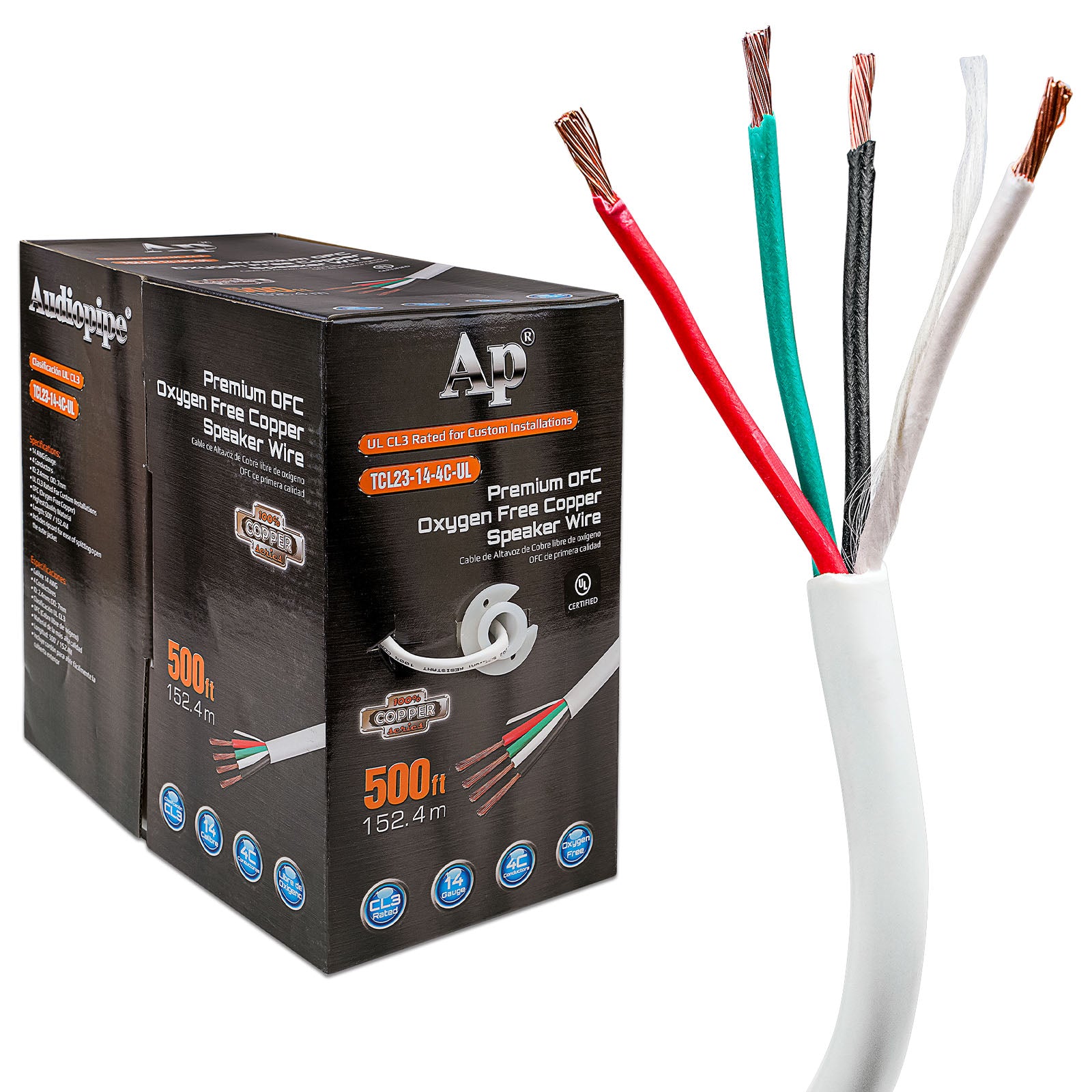 Premium 14 Gauge Oxygen Free Copper Speaker Wire (TCL23-14-4C-UL