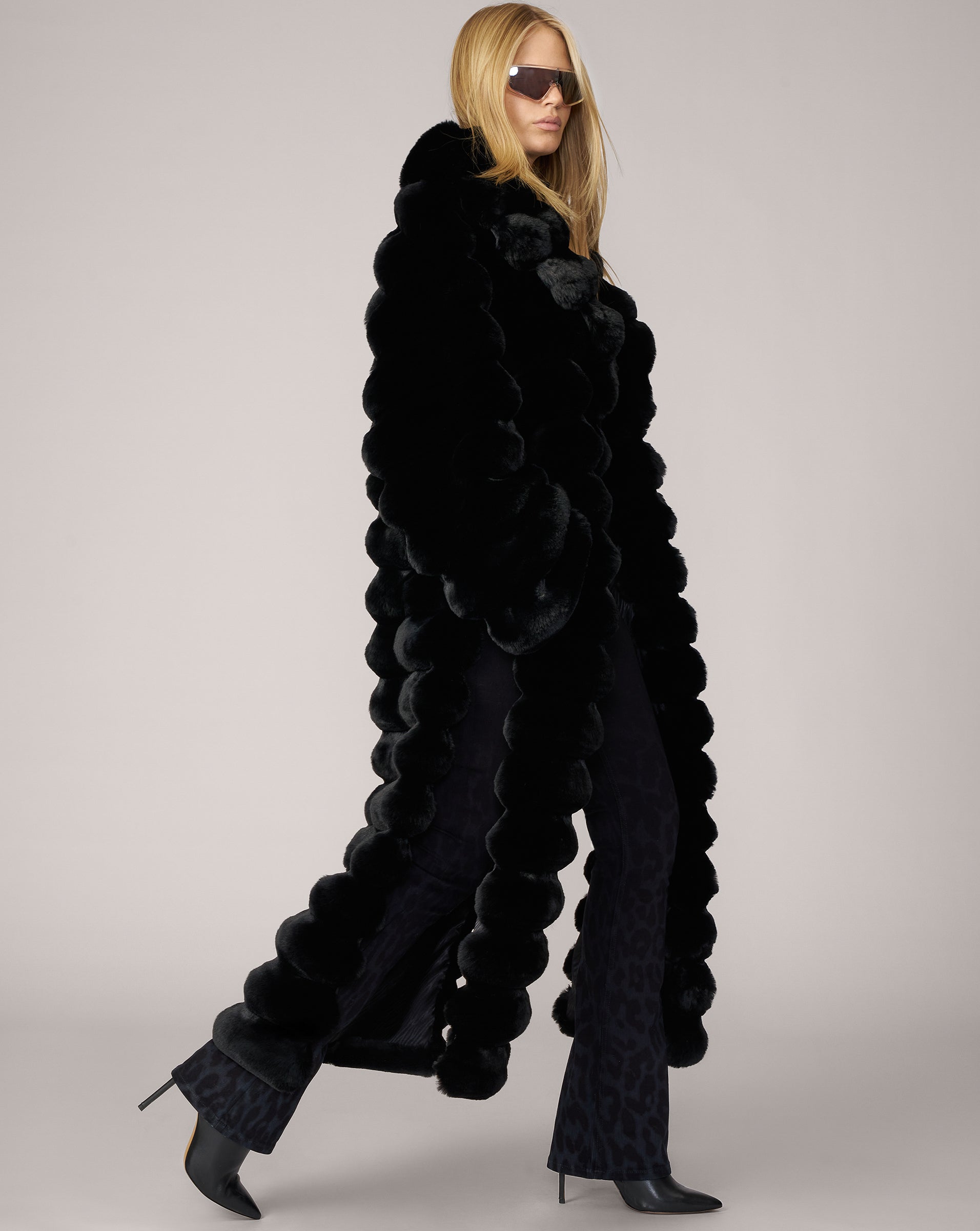 Adrienne Landau Black Floor Length Faux Fur Coat