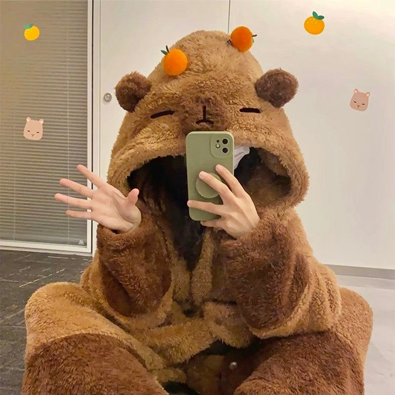 Ahhkawaii】Cute New Capybara Autumn and Winter Coral Fleece One-Piece