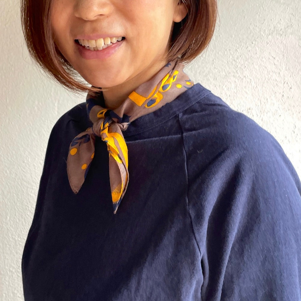 プチスカーフ「イネ」オイシイネ！-ブラウン（シルク40%レーヨン60