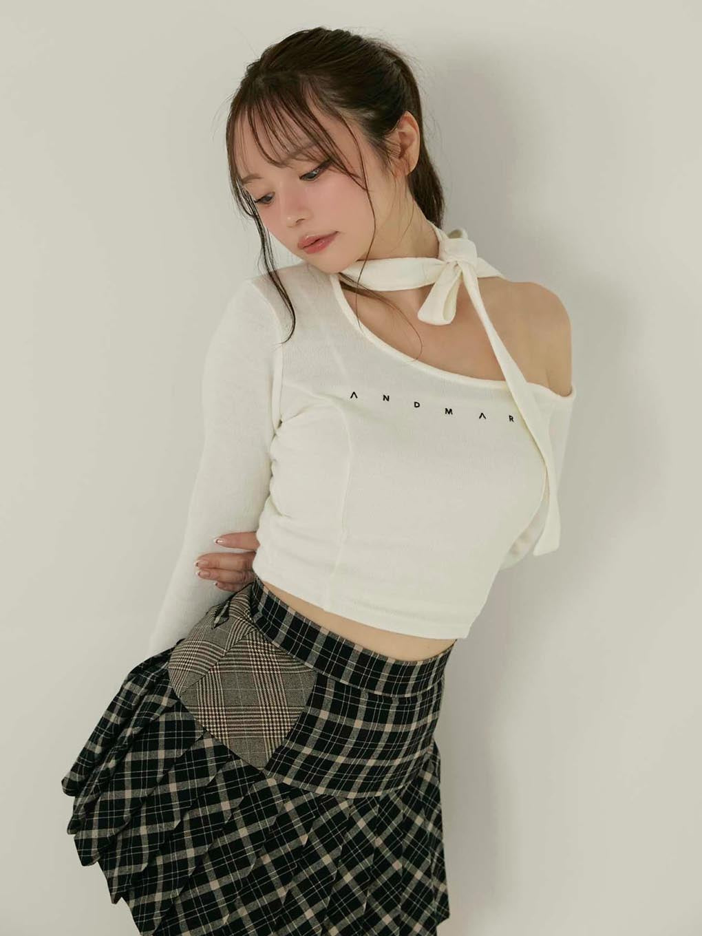 ANDMARY】Nana ribbon oneshoulder tops