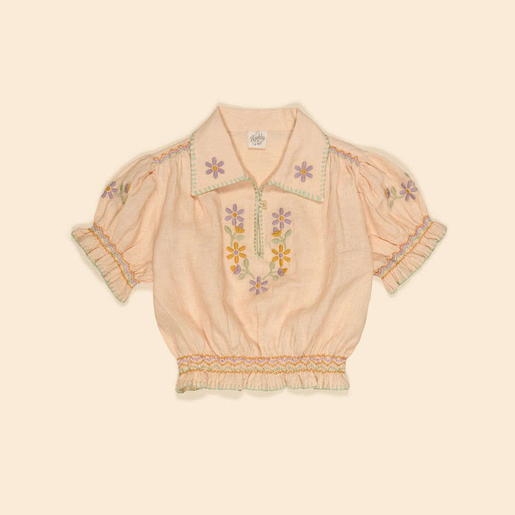 Cotton woven embroidered blouse vintage inspired child. – Apolina