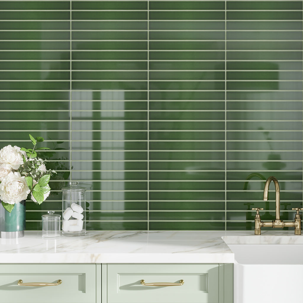 Forest Green 2x16 Glossy Ceramic Subway Tile (50 pack, 10.76 sq ft