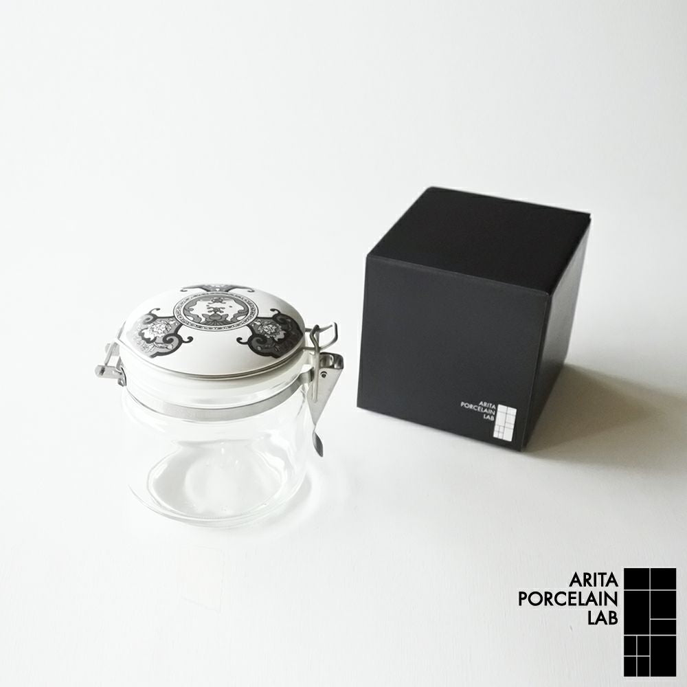 JAPAN SNOW 密閉保存瓶 キャニスター ブラック 古伊万里草花紋 化粧箱