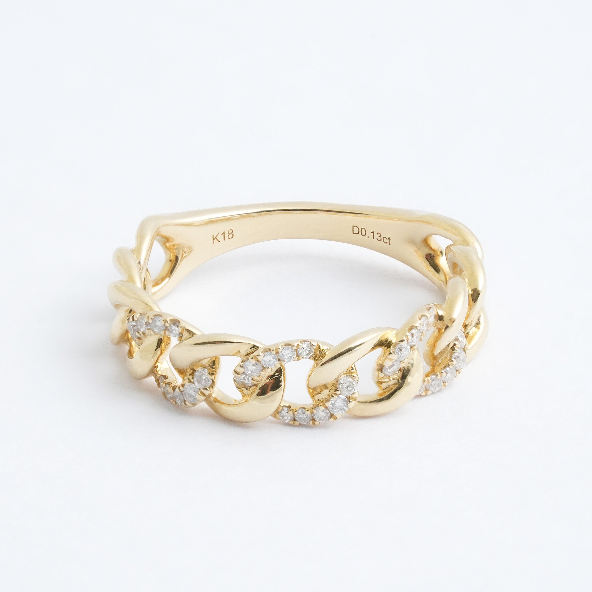 チェーンリンク ダイヤモンド リング – K18YG、0.13ct