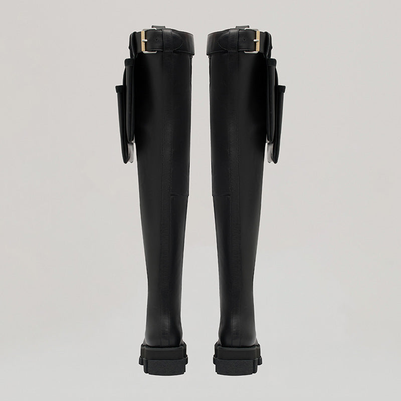both x DION LEE-GAO PLATFORM THIGH-HIGH BOOT WITH TOOLBELT-BLACK