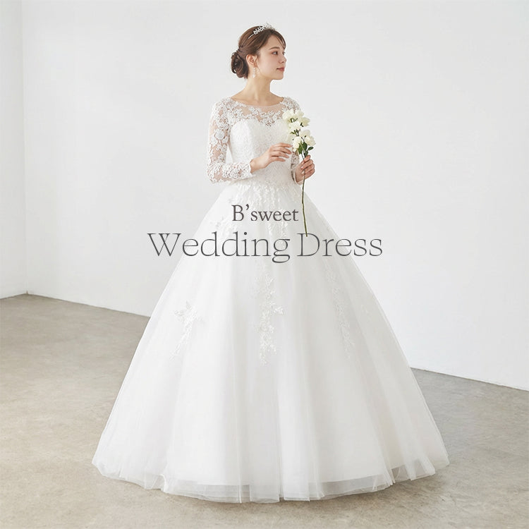 wd361d】 刺繍ロングスリーブチュールドレス プリンセスライン