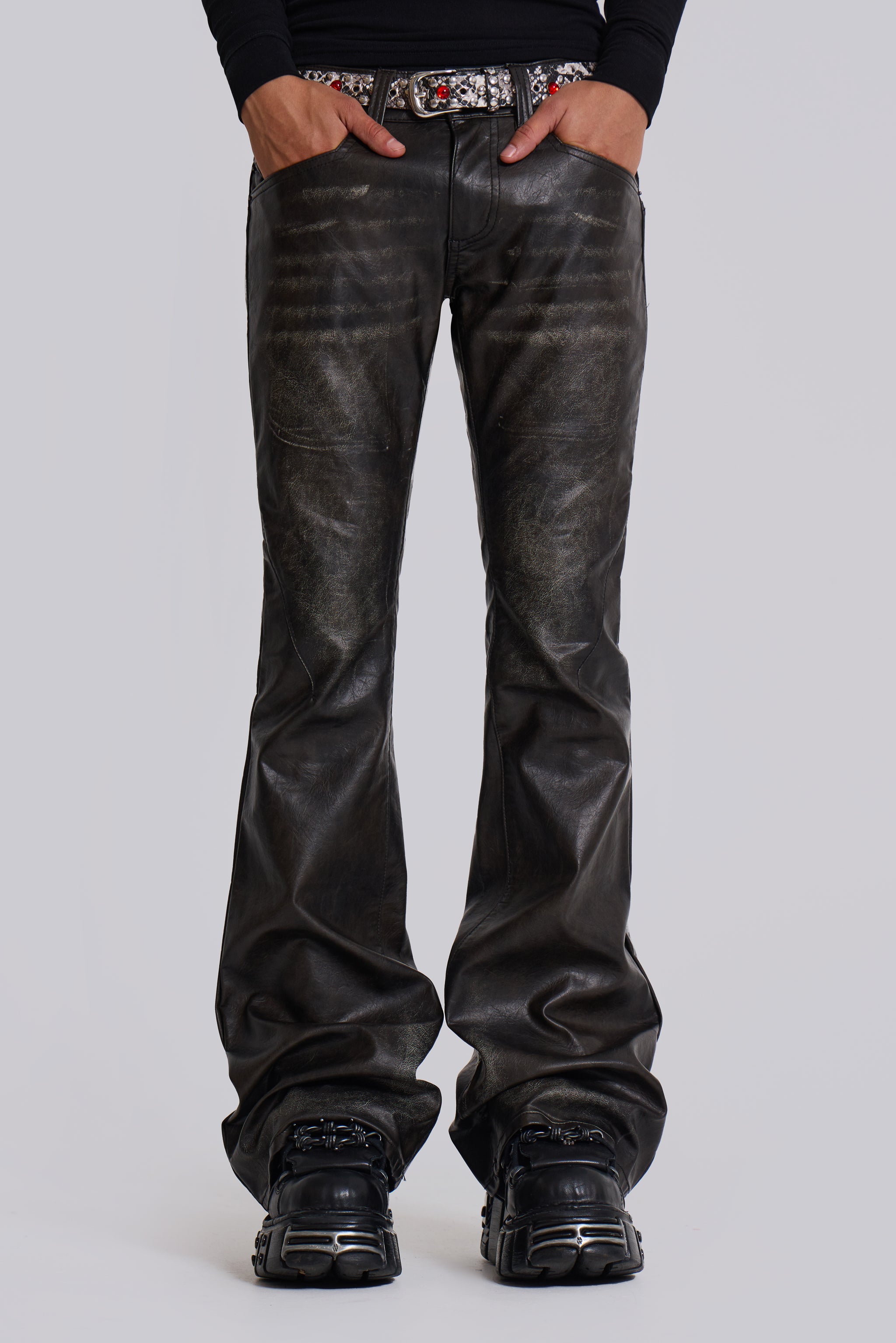 Washed Black PU Drift Bootcut Jeans | Jaded London | Clothing