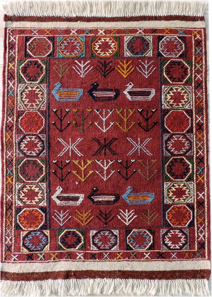 キリム 手織り ペルシャキリム ウール製 イラン 刺繍入りキリム