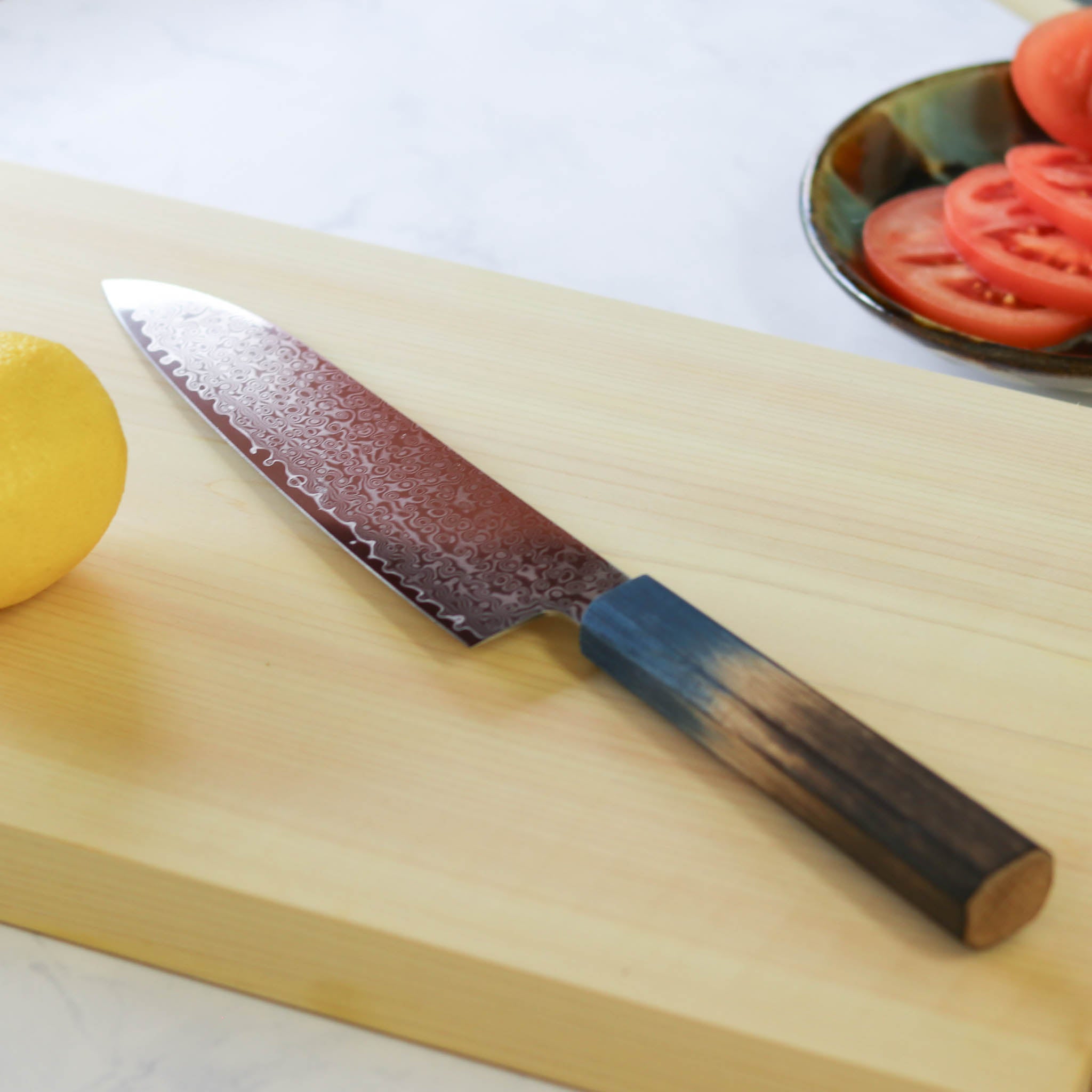 堺打刃物 包丁 | ダマスカス67層 三徳 18cm 両刃 | 暁ハンドル 桐箱入り