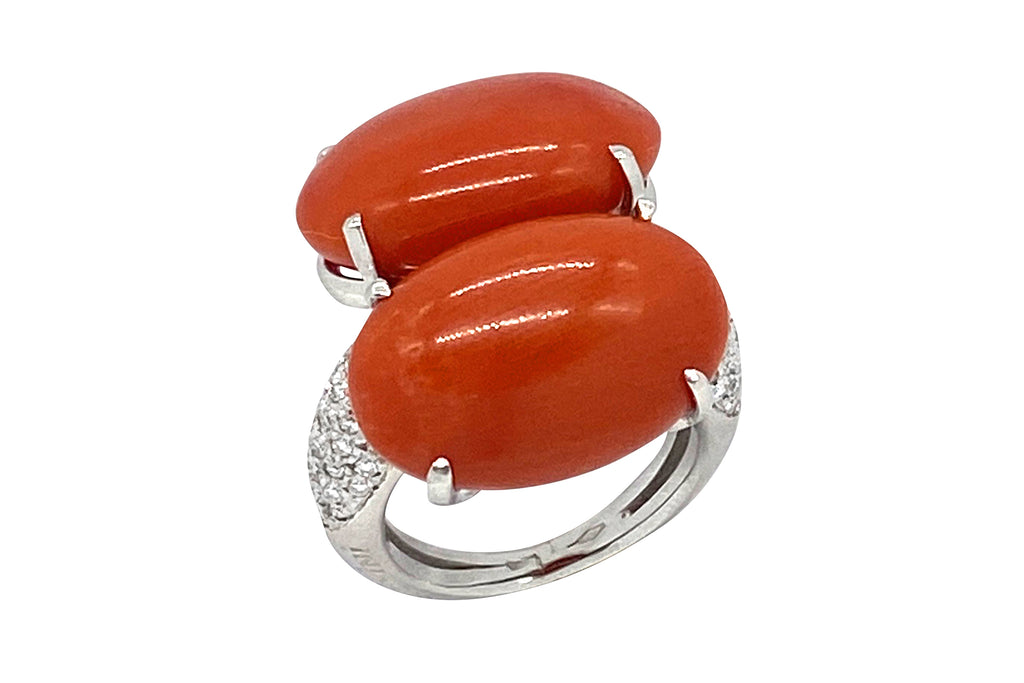 ANTONINI 【アントニーニ】K18WG珊瑚 ダイヤモンドリング (NO.62017