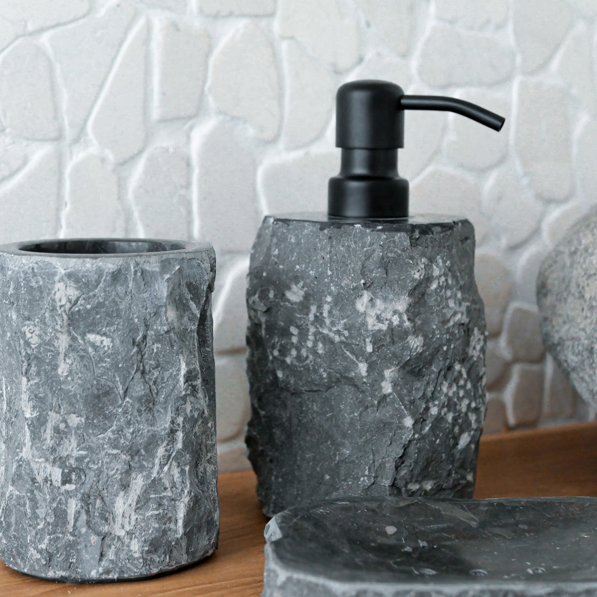Black charcoal marble bathroom accessories set | Joglo Living