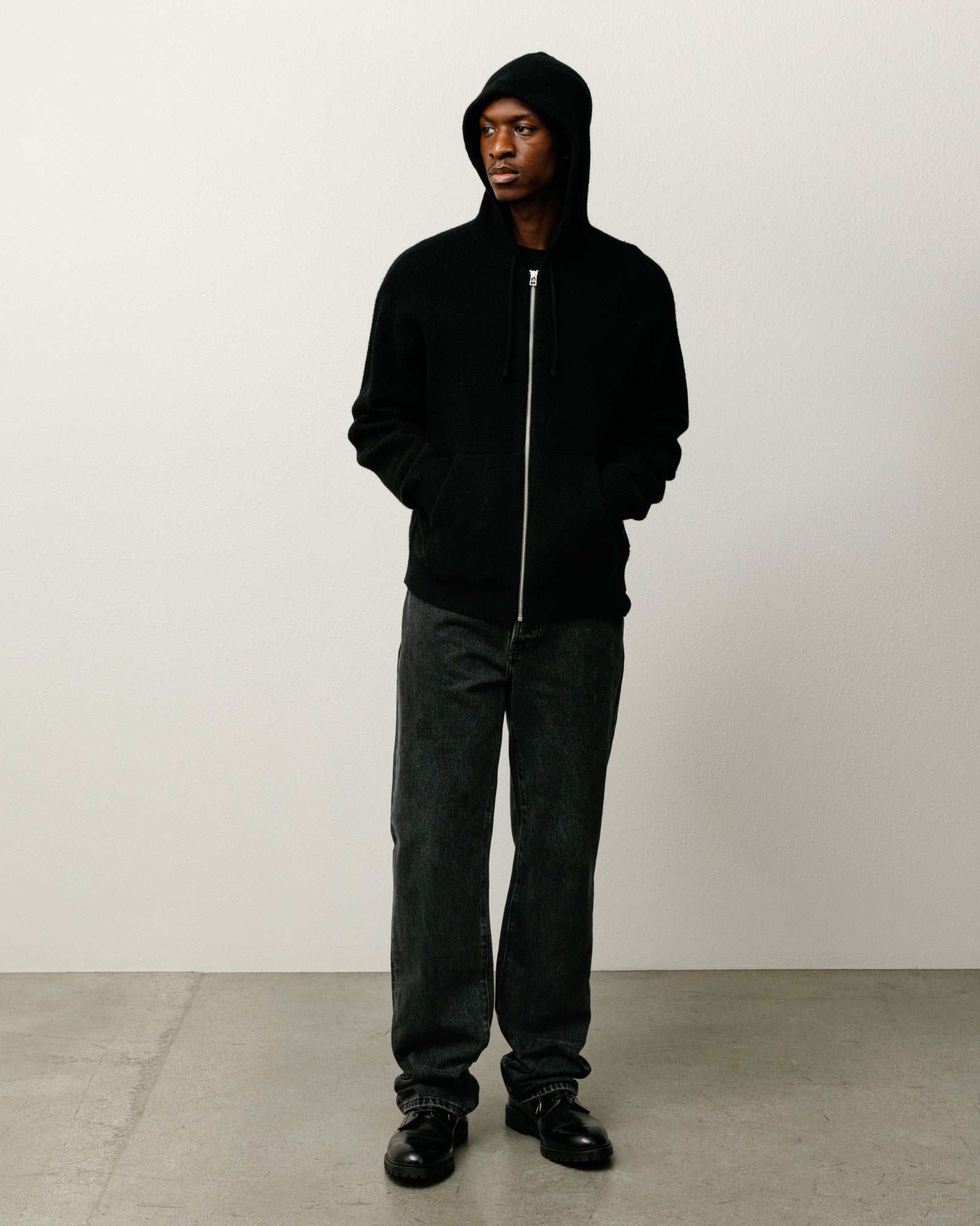 Textured Zip Hooded Sweater – Black | Tops & Knits | Stüssy Japan
