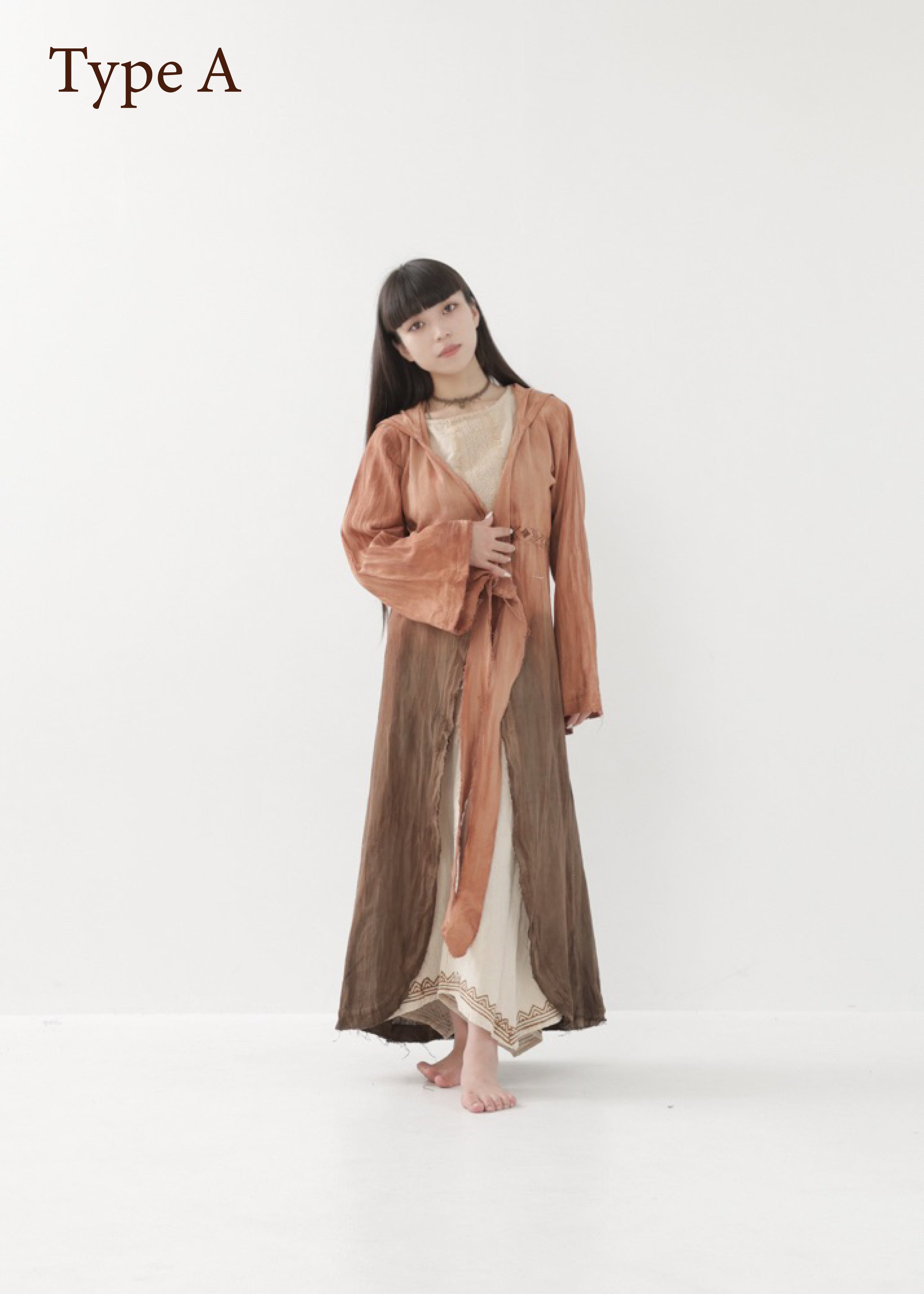 ほるとの木/コラボ限定品] ロングコート・フーディラップドレス（柿渋