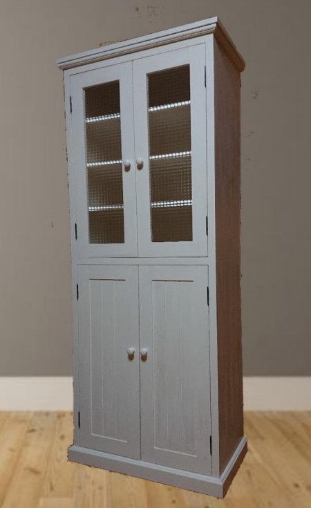 チェッカーガラスキャビネット・ホワイト パイン家具 ホワイトペイント