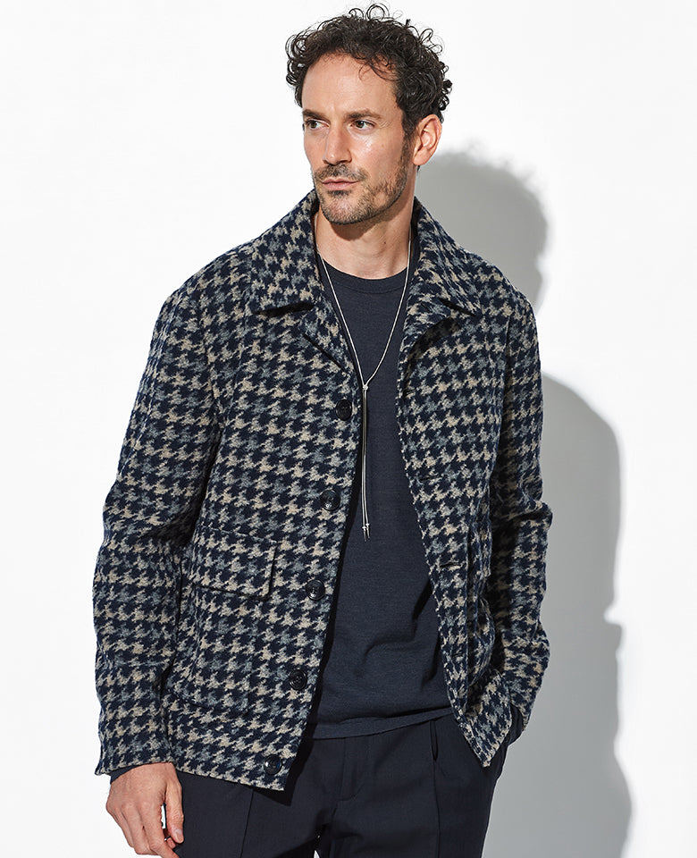 クリッカー レザー切り替え ファラオジャケット カーコート 千鳥格子柄