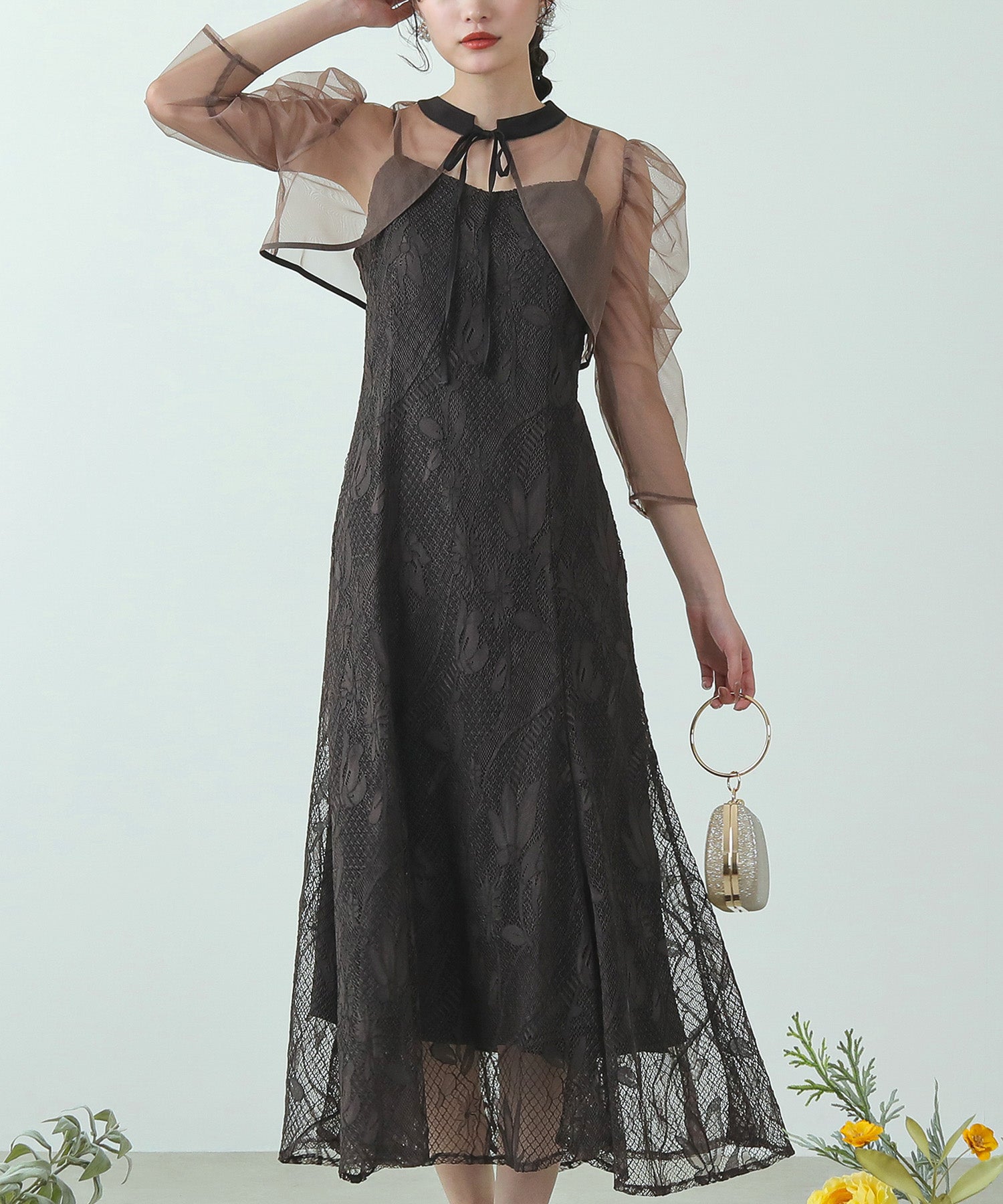 チュールボレロ ざっくりレース 3way フレア キャミワンピース 結婚式